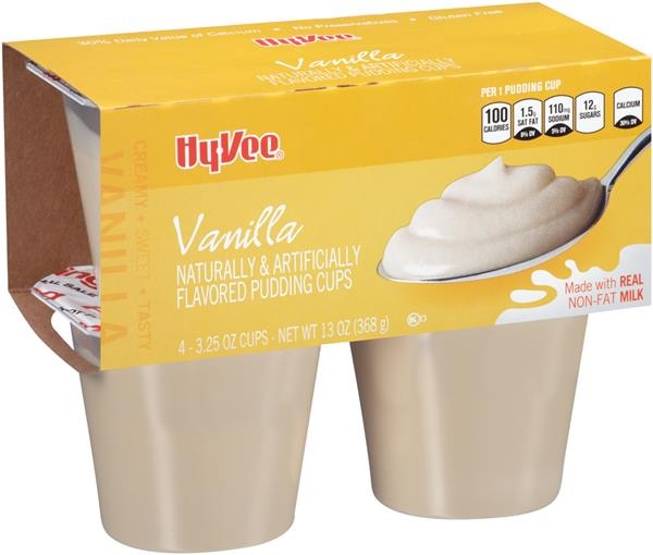slide 1 of 1, Hy-vee Vanilla Flavored Pudding Cups, 4 ct; 3.25 oz