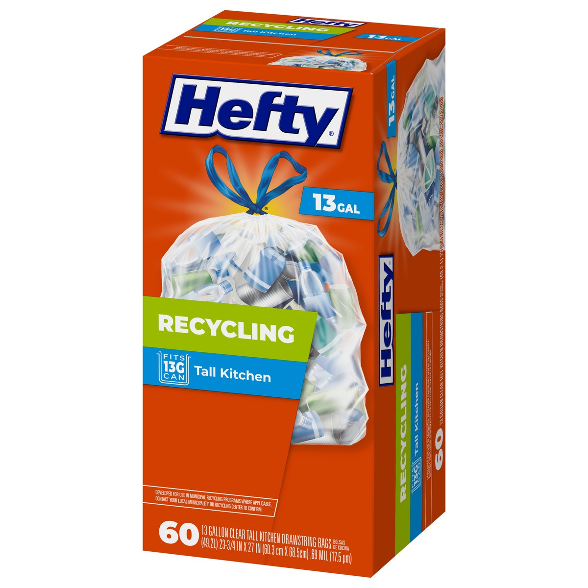 slide 3 of 9, Hefty 13 Gal Recycling Clear Tall Kitchen Drawstring Bags 60 ea, 60 ct