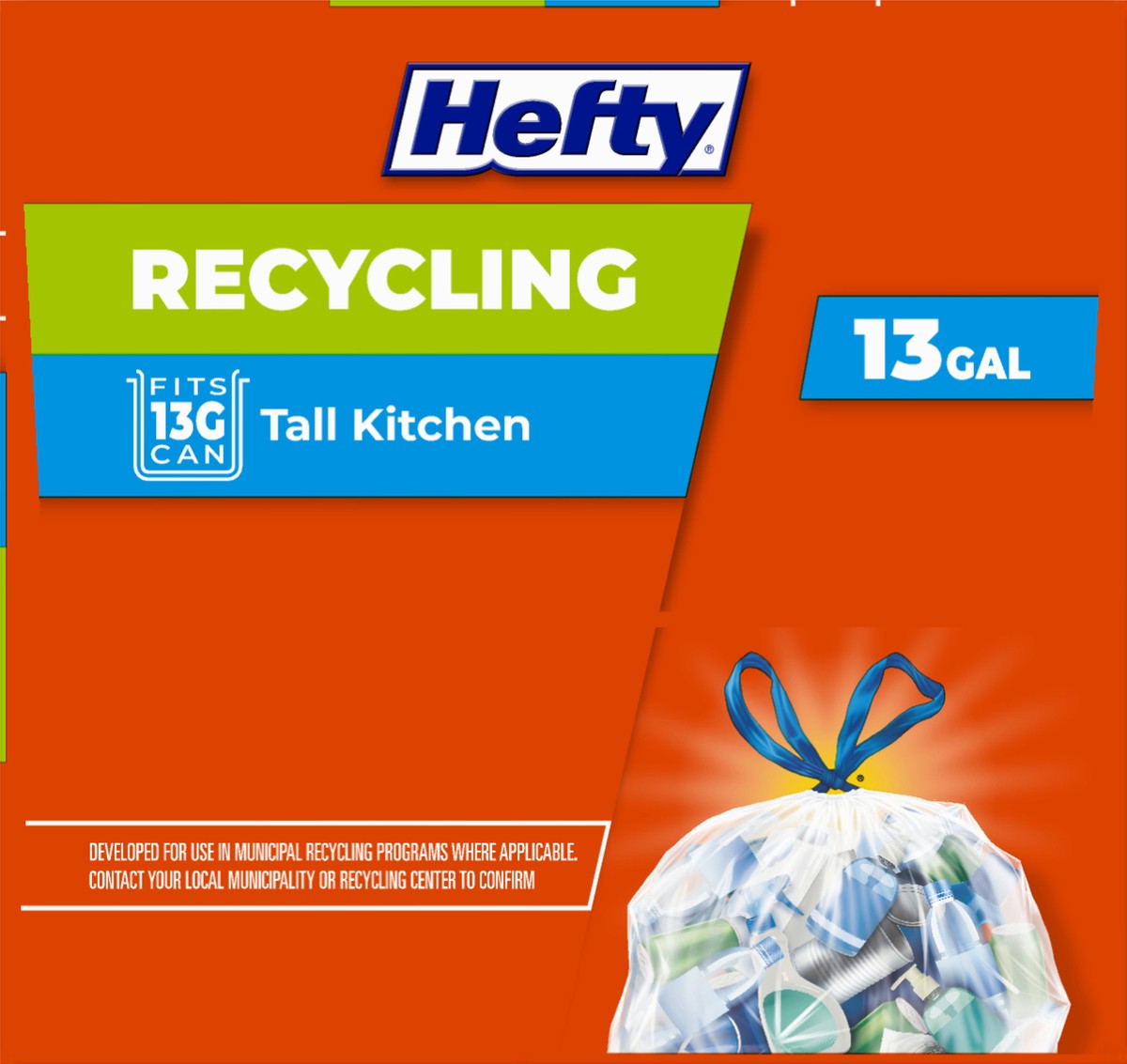 slide 4 of 9, Hefty 13 Gal Recycling Clear Tall Kitchen Drawstring Bags 60 ea, 60 ct