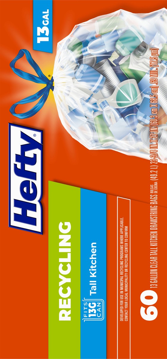 slide 5 of 9, Hefty 13 Gal Recycling Clear Tall Kitchen Drawstring Bags 60 ea, 60 ct