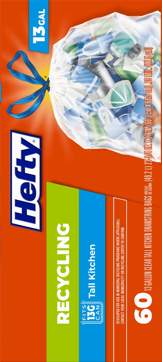 slide 8 of 9, Hefty 13 Gal Recycling Clear Tall Kitchen Drawstring Bags 60 ea, 60 ct