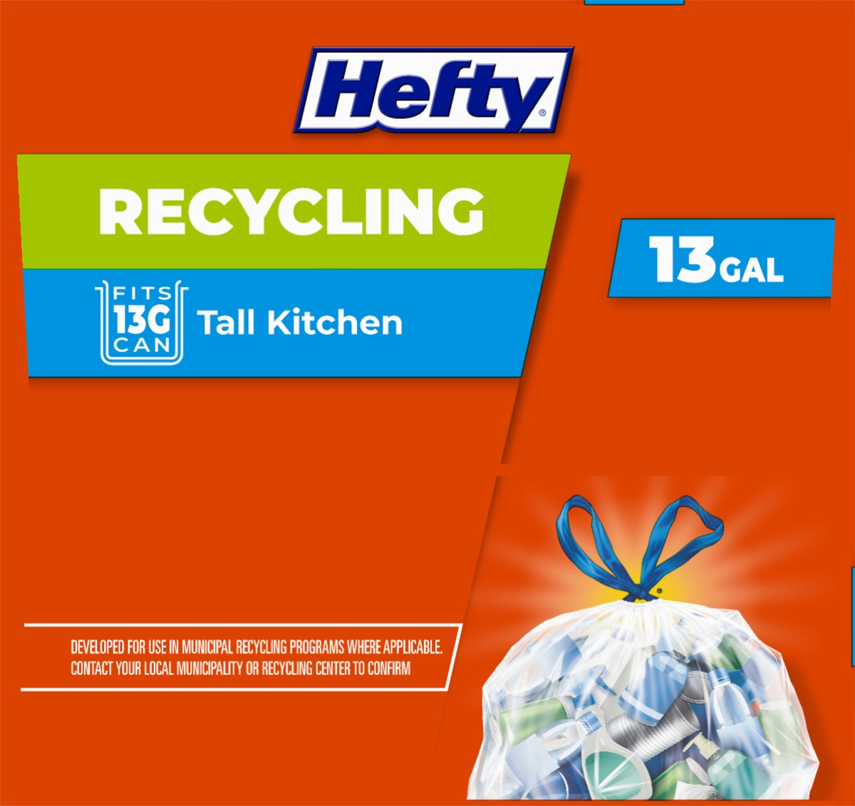 slide 9 of 9, Hefty 13 Gal Recycling Clear Tall Kitchen Drawstring Bags 60 ea, 60 ct