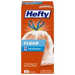 Hefty 13 Gal Recycling Clear Tall Kitchen Drawstring Bags 60 ea