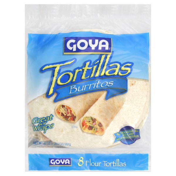 slide 1 of 5, Goya Burrito Flour Tortillas 10 Inch, 20 oz