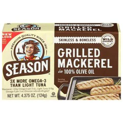 Season Wild Caught Skinless & Boneless Grilled Mackerel in 100% Olive Oil 4.375 oz