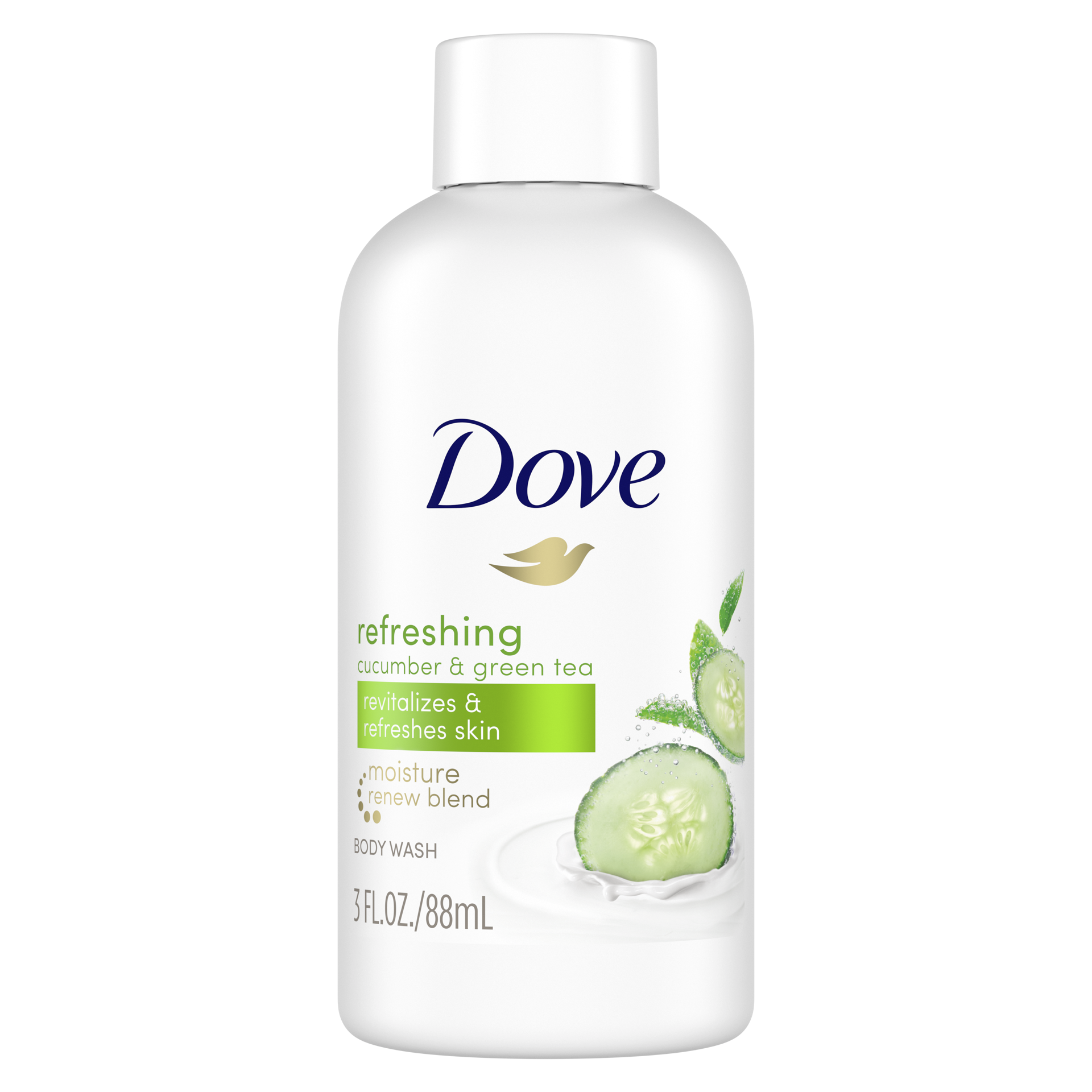 slide 3 of 4, Dove Body Wash Refreshing Cucumber and Green Tea, 3 oz, 3 fl oz