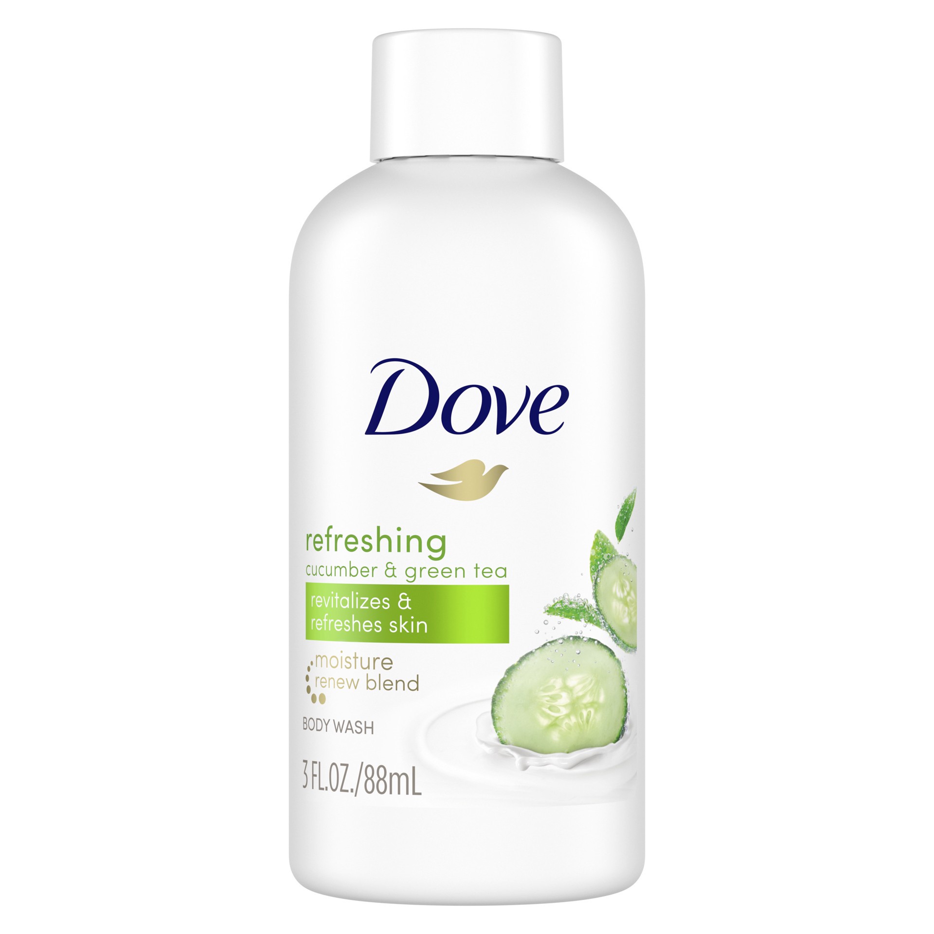 slide 1 of 4, Dove Body Wash Refreshing Cucumber and Green Tea, 3 oz, 3 fl oz