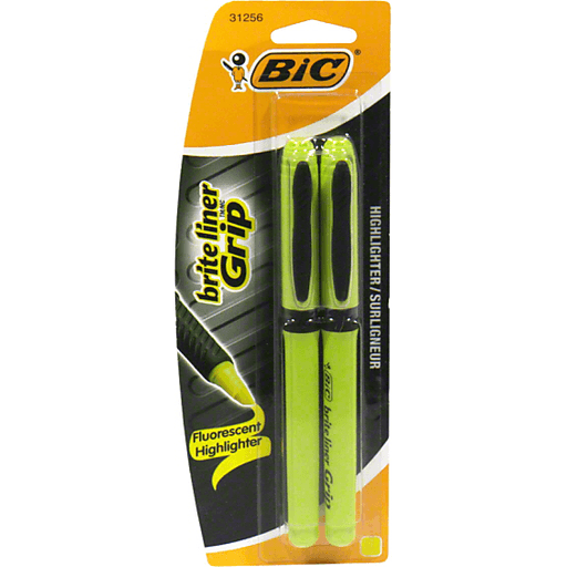 slide 1 of 1, Bic Brite Liner Grip Chisel Tip Fluorescent Highlighter - 2 Count, 1 ct