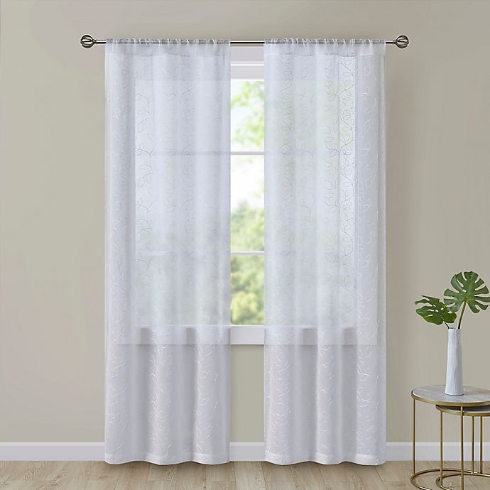 slide 1 of 5, SALT Turin Leaf 95-Inch Rod Pocket Embroidered Sheer Window Curtain Panels, 2 ct