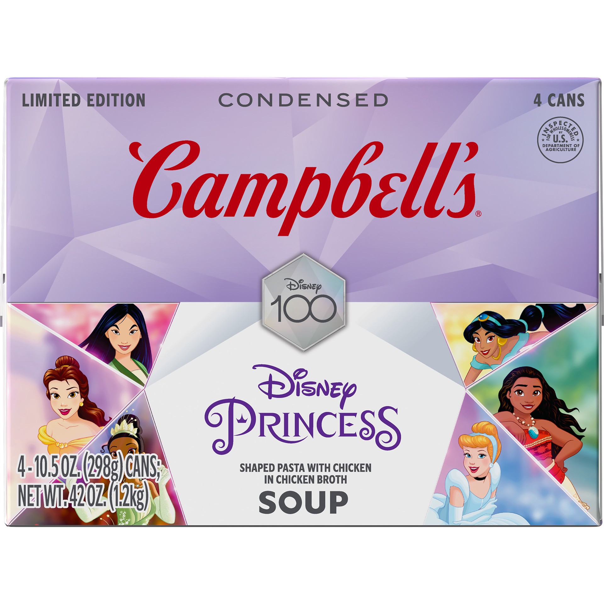 slide 2 of 5, Campbell's Condensed Chicken Soup, Disney Princess Shaped Pasta, 10.5 oz Can (Pack of 4), 42 oz