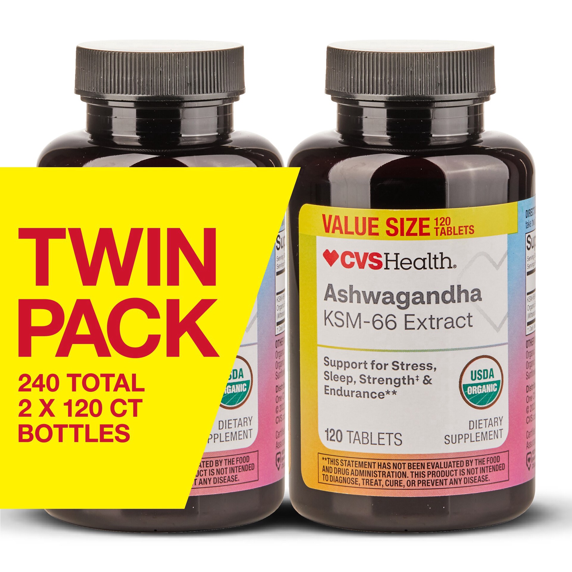 slide 1 of 1, CVS Health Ashwagandha Ksm-66 Extract Twin Pack, 240 Ct, 120 ct