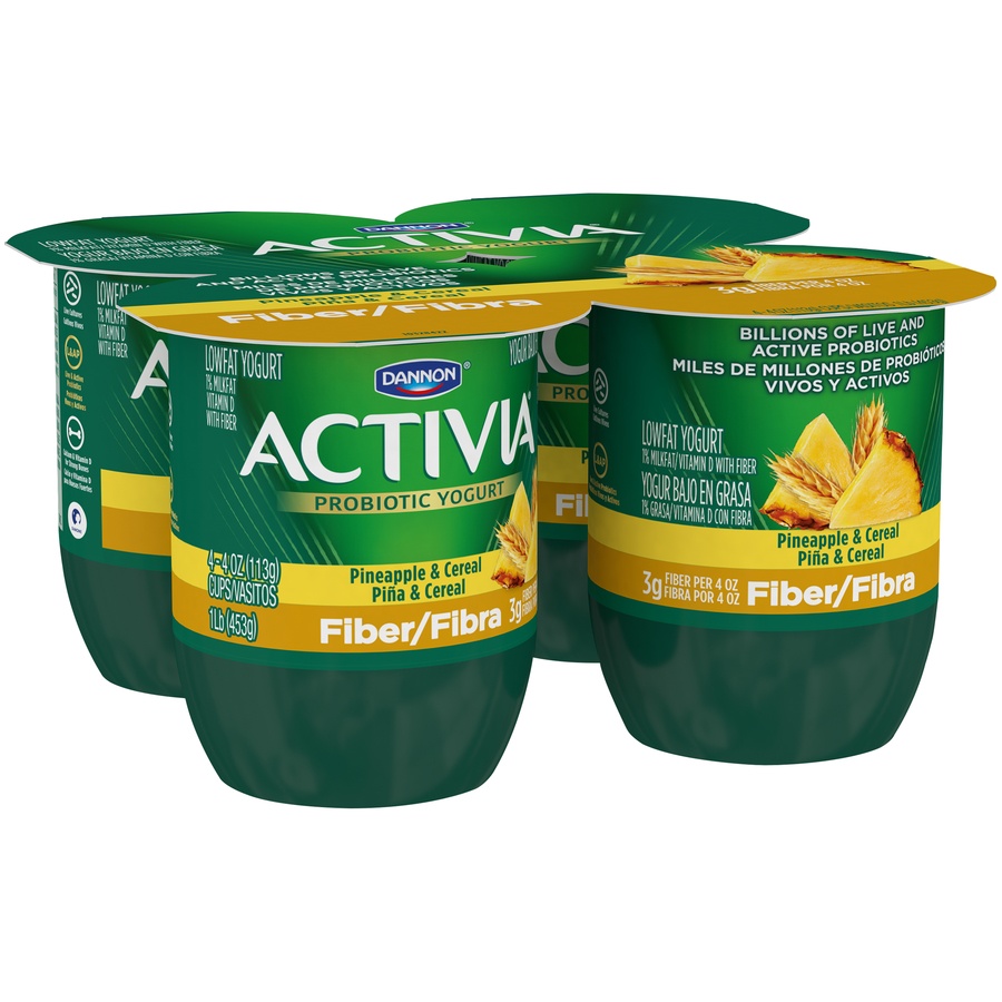 slide 2 of 7, Dannon Activia Fiber Probiotic Blended Lowfat Yogurt Vanilla, 4 ct; 4 oz