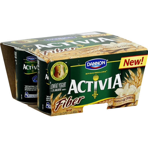 slide 1 of 7, Dannon Activia Fiber Probiotic Blended Lowfat Yogurt Vanilla, 4 ct; 4 oz