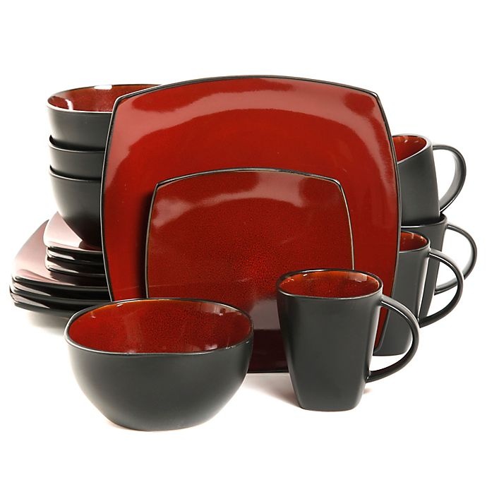 slide 1 of 1, Gibson Home Amalfi Dinnerware Set - Red/Black, 16 ct