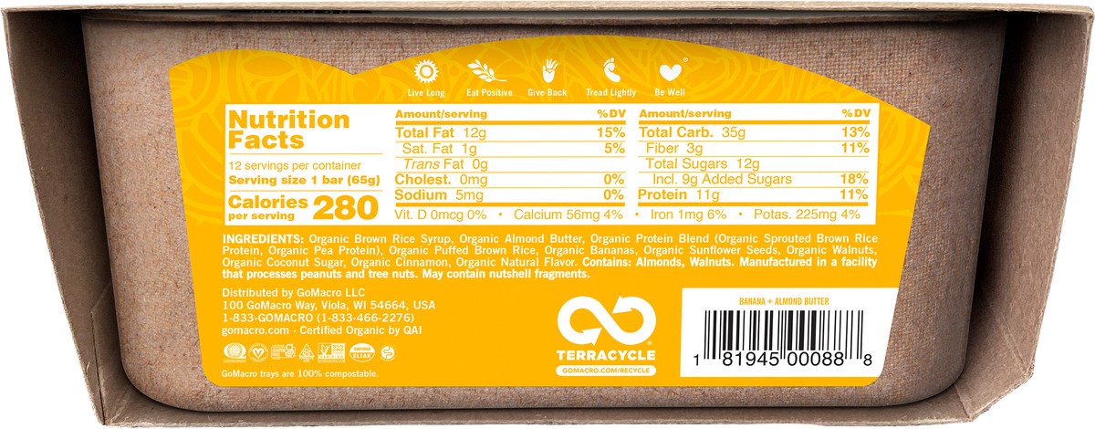 slide 4 of 11, GoMacro Banana + Almond Butter MacroBar 12ct Tray, 12 ct