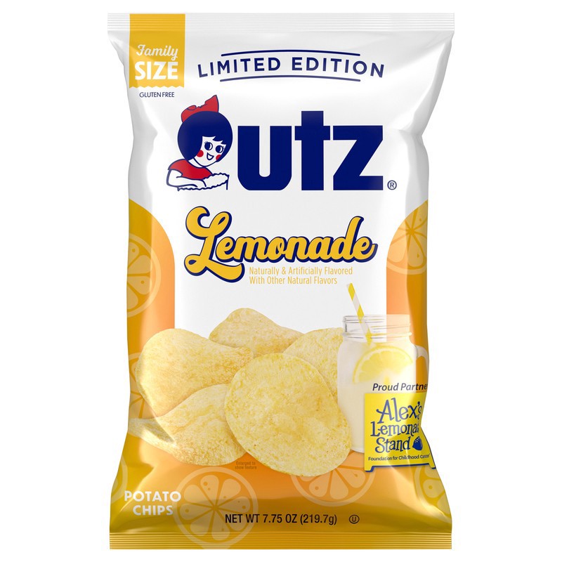 slide 1 of 1, Utz Potato Chips, Lemonade, Family Size, 7.75 oz