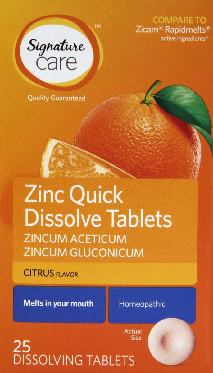 slide 4 of 4, Signature Zinc, Quick Dissolve Tablets, Citrus Flavor, 25 ct