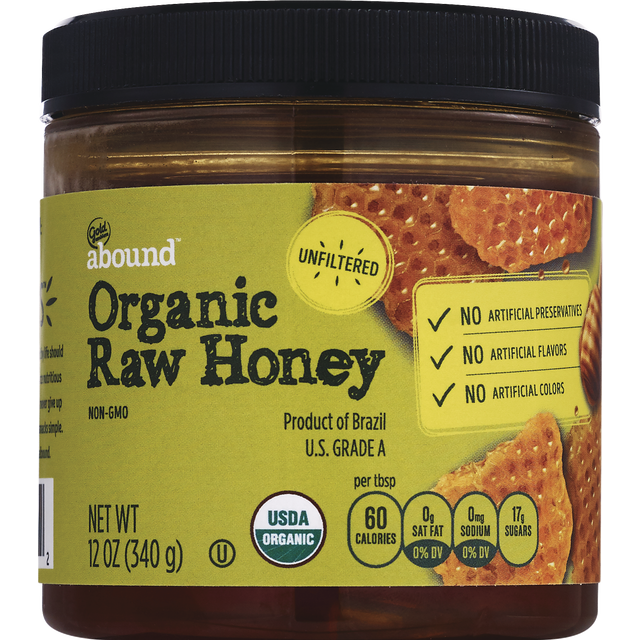 slide 1 of 1, Gold Emblem abound Organic Raw Honey, 12 Oz, 1 ct