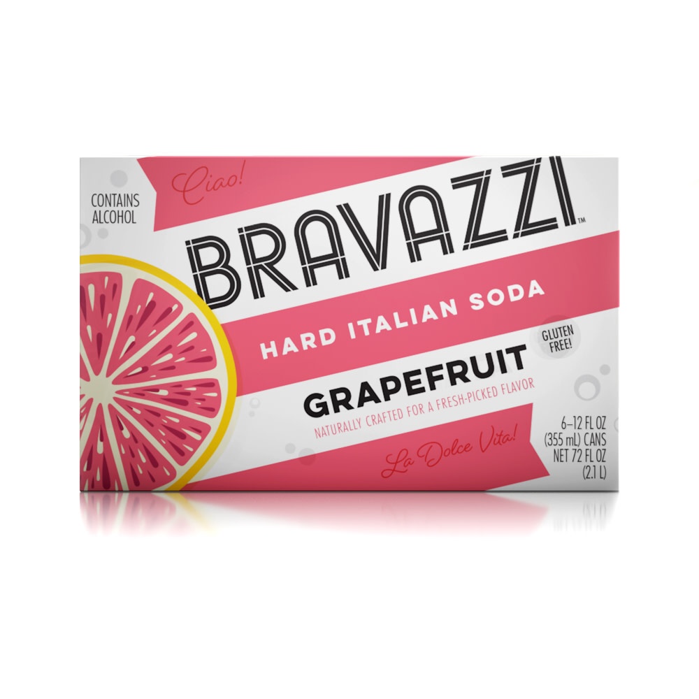 slide 1 of 2, Bravazzi Hard Italian Soda Grapefruit, 6 ct; 12 fl oz