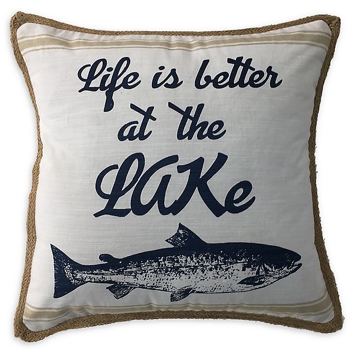 slide 1 of 2, Surya Life Is Better at the Lake'' Square Throw Pillow - Blue/White'', 1 ct