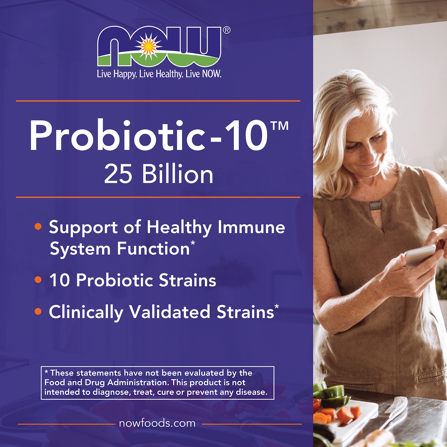 slide 3 of 5, NOW Probiotic-10™ 25 Billion - 50 Veg Capsules, 50 ct