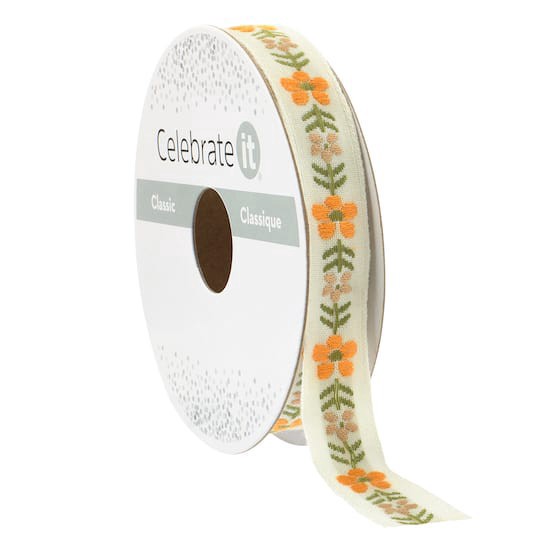 slide 1 of 2, 1/2" X 7yd. Yellow Jacquard Ribbon By Celebrate It Classic, 1/2 in x 7 yd