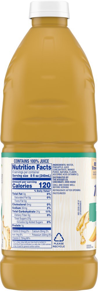 slide 4 of 4, Kroger 100% Pineapple Mango Juice - 64 fl oz, 64 fl oz