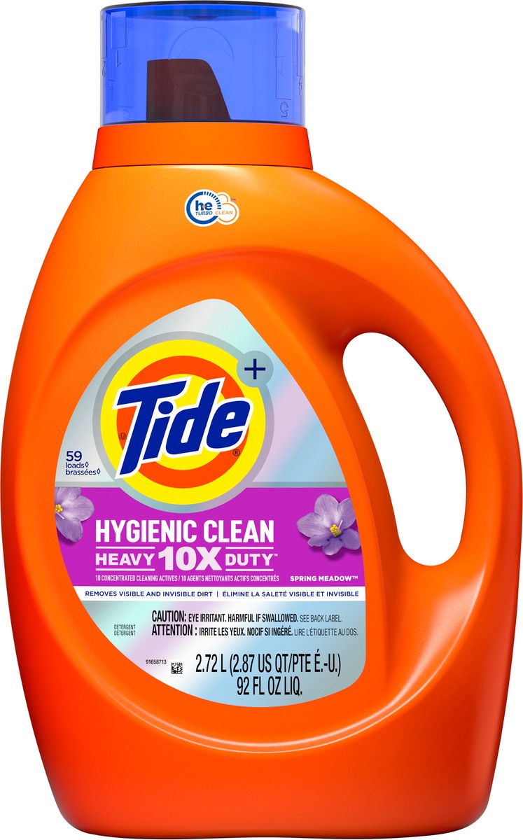 slide 2 of 6, Tide Hygienic Clean Heavy 10x Duty Liquid Laundry Detergent, Spring Meadow, 59 Loads, 92 fl oz, HE Compatible, 92 fl oz