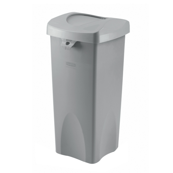 slide 1 of 1, Rubbermaid Plastic Trash Receptacle, Untouchable, Square, 23 Gallons, Gray, 1 ct