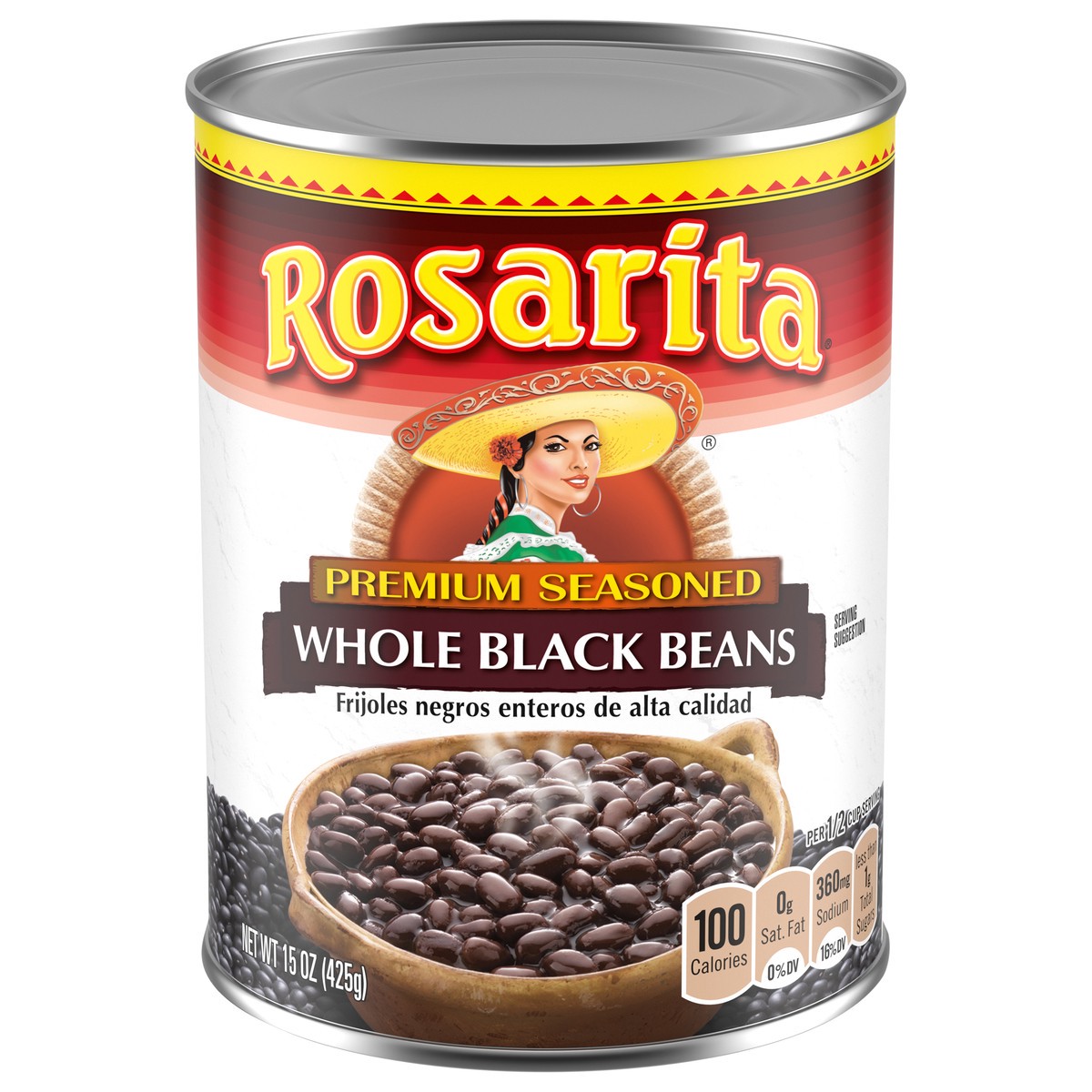 slide 1 of 5, Rosarita Premium Seasoned Whole Black Beans 15 oz, 15 oz