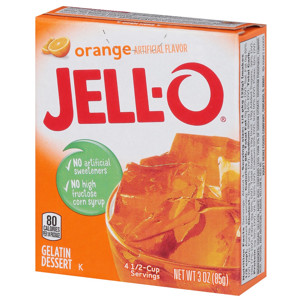 slide 8 of 9, Jell-O Orange Artificially Flavored Gelatin Dessert Mix, 3 oz Box, 3 oz