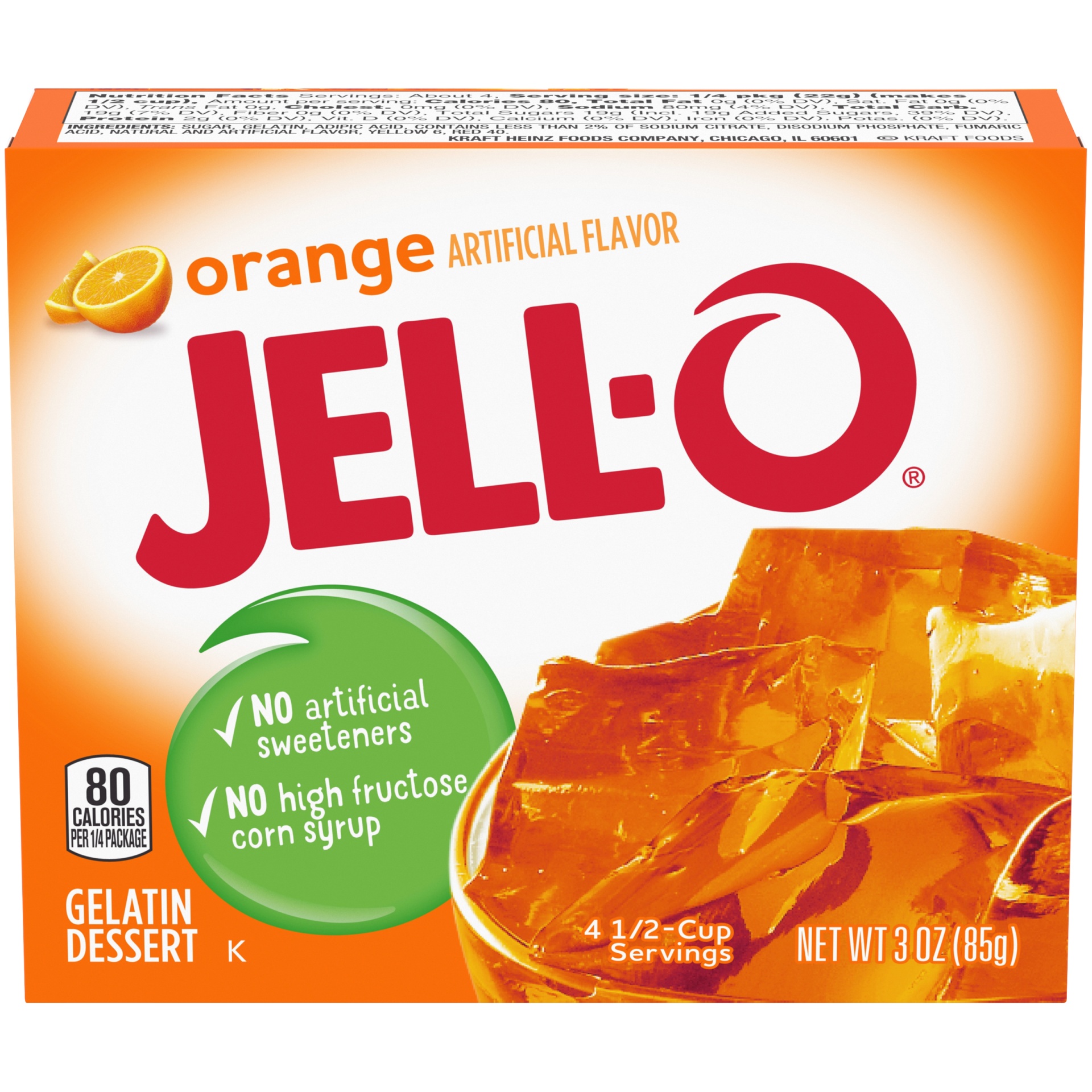 slide 1 of 11, Jell-O Orange Gelatin Dessert Mix, 3 oz