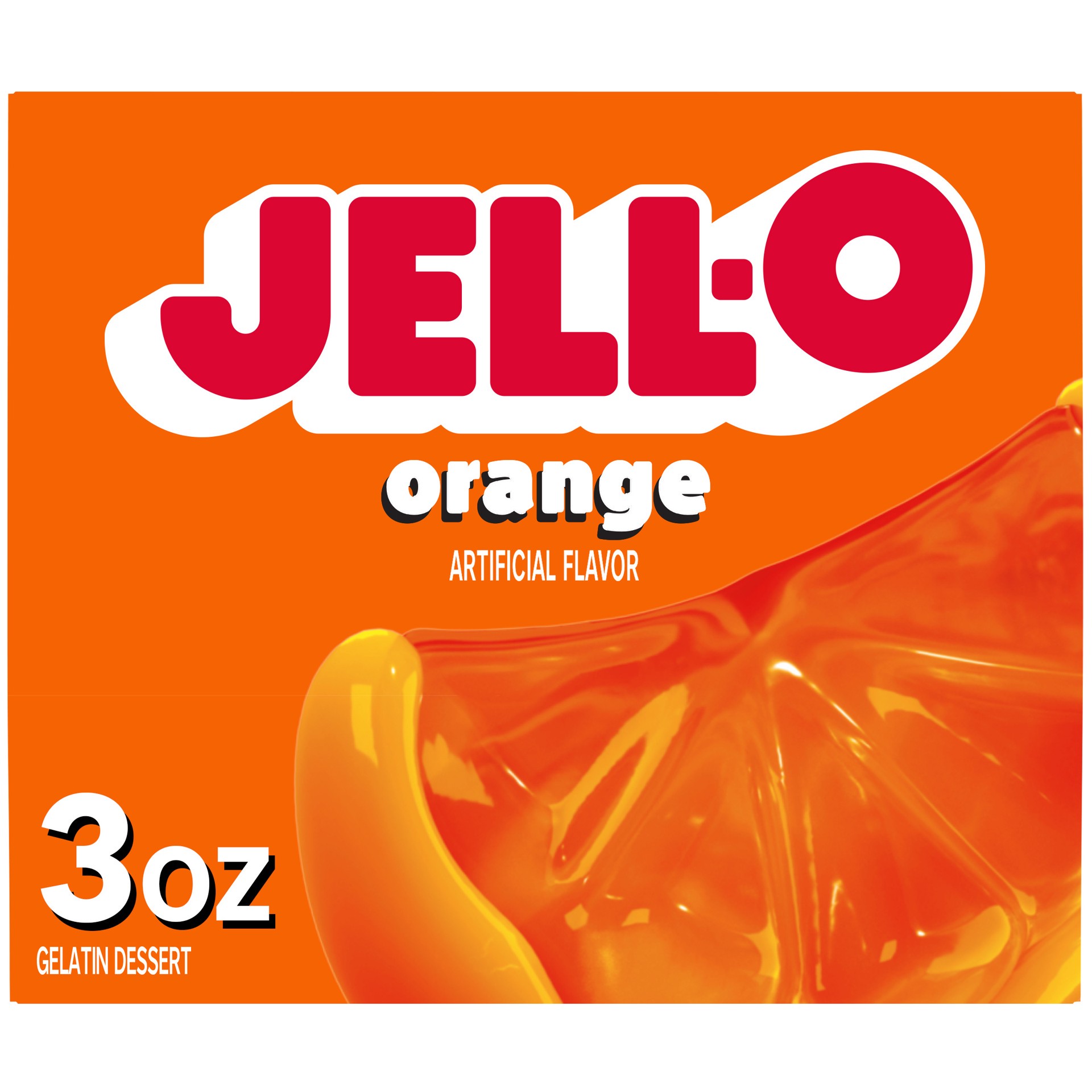 slide 1 of 9, Jell-O Orange Artificially Flavored Gelatin Dessert Mix, 3 oz Box, 3 oz