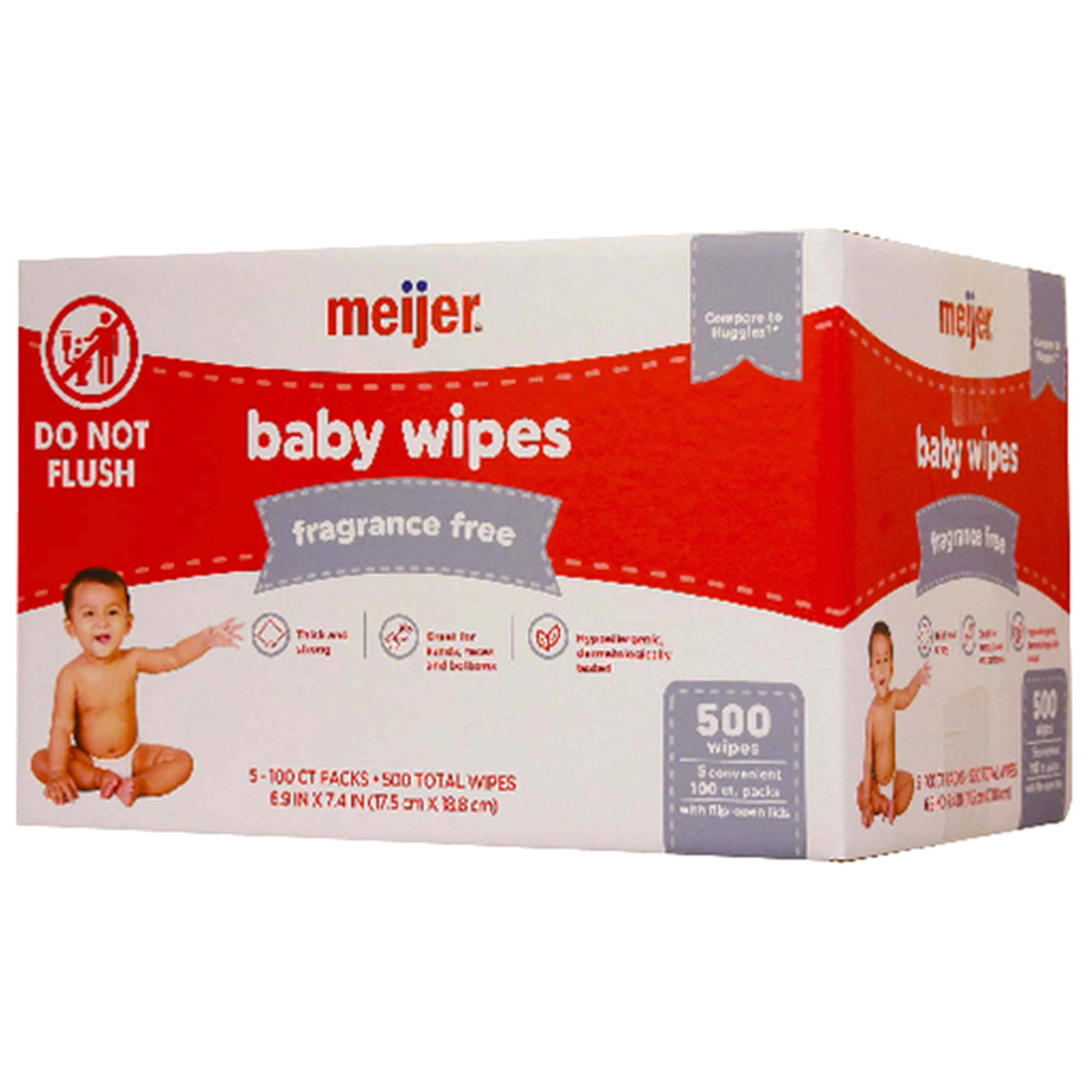 slide 1 of 1, Meijer Thick Baby Wipes, Fragrance Free, 500 ct