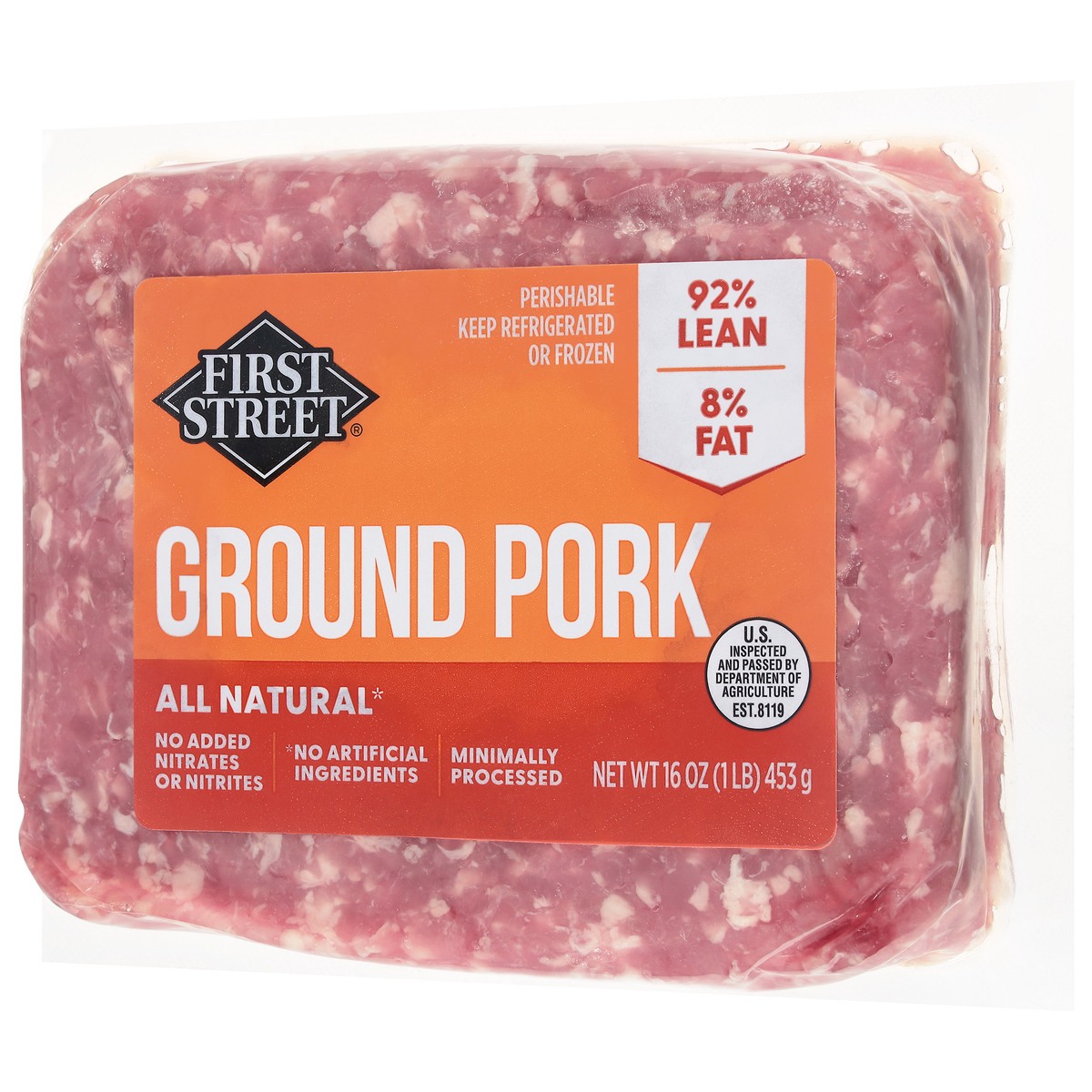 slide 3 of 4, First Street Ground Pork, 16 oz