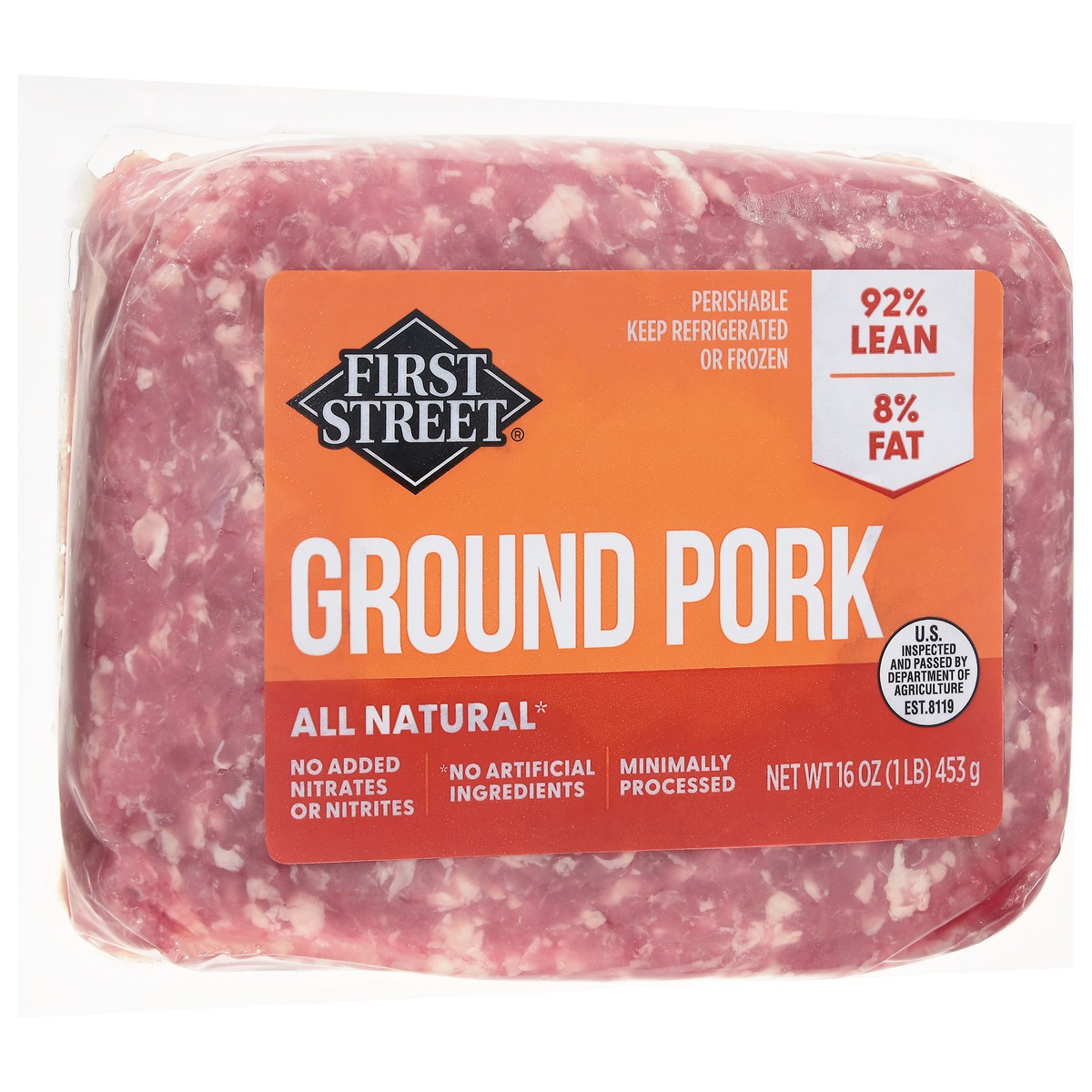 slide 4 of 4, First Street Ground Pork, 16 oz