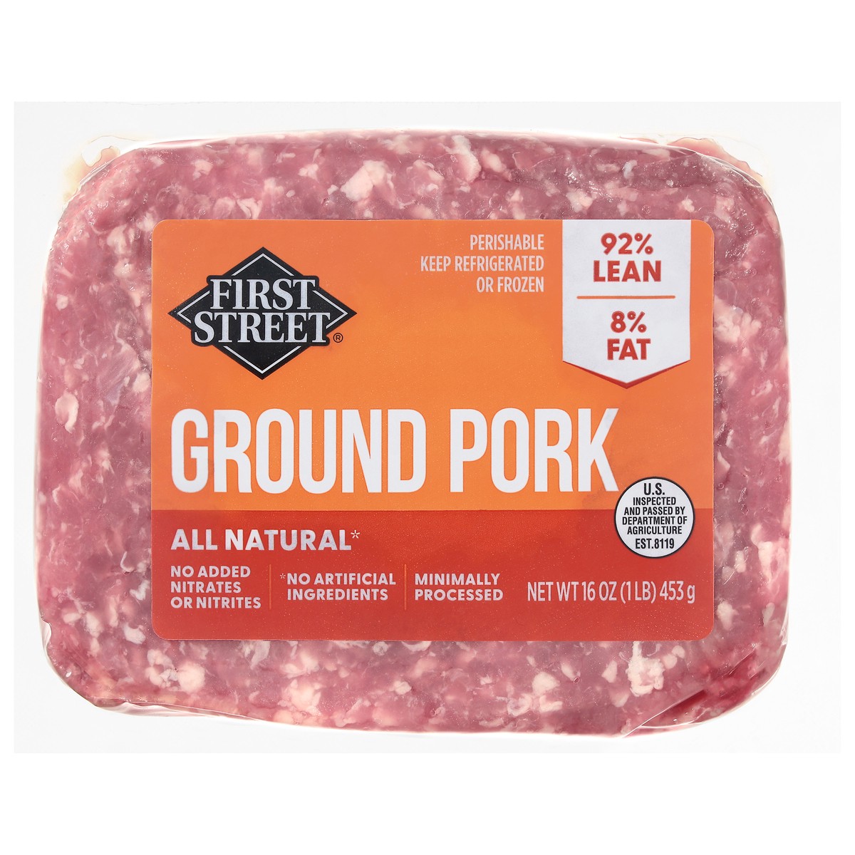 slide 1 of 4, First Street Ground Pork, 16 oz