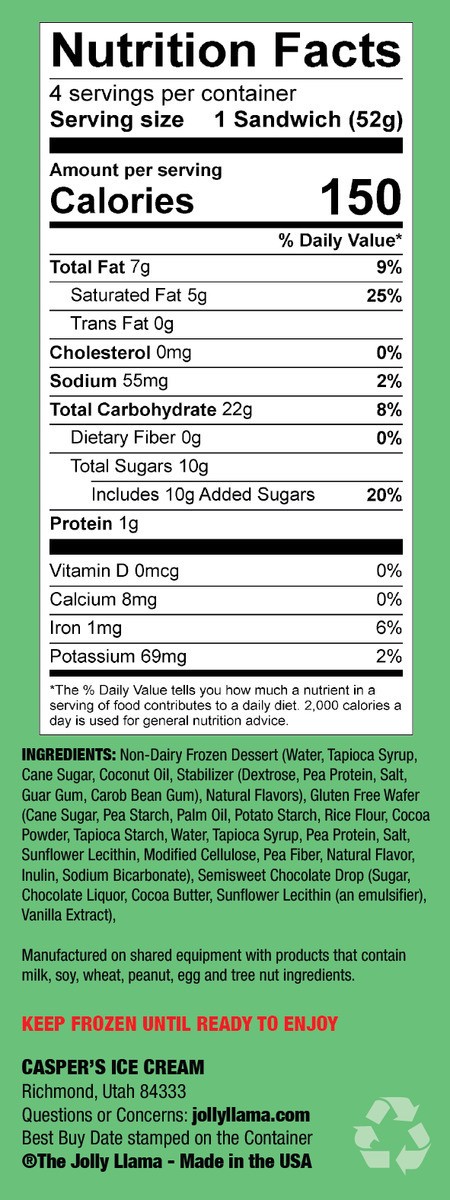 slide 10 of 13, Jolly Llama Sandwiches, Cool Mint Chocolate Chip, 4 ct