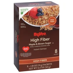 Hy-Vee Maple & Brown Sugar Instant Oatmeal High Fiber 8-1.58oz. Packets