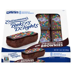 Entenmann''s Baker''s Delights Sprinkled Iced Brownies, 8 packs, Chocolate Mini Brownies, 17 oz Box