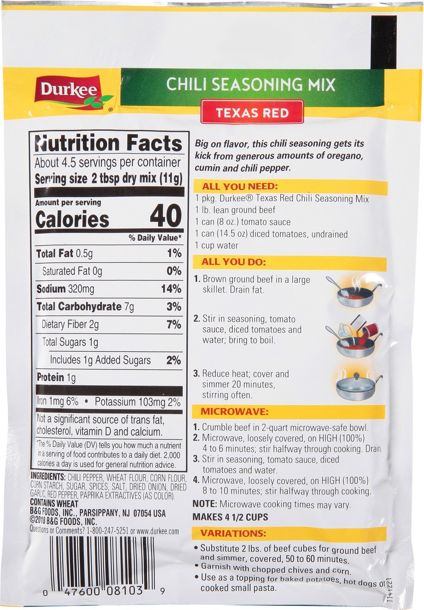 slide 5 of 9, Durkee Chili Texas Red Seasoning Mix 1.75 oz, 1.75 oz