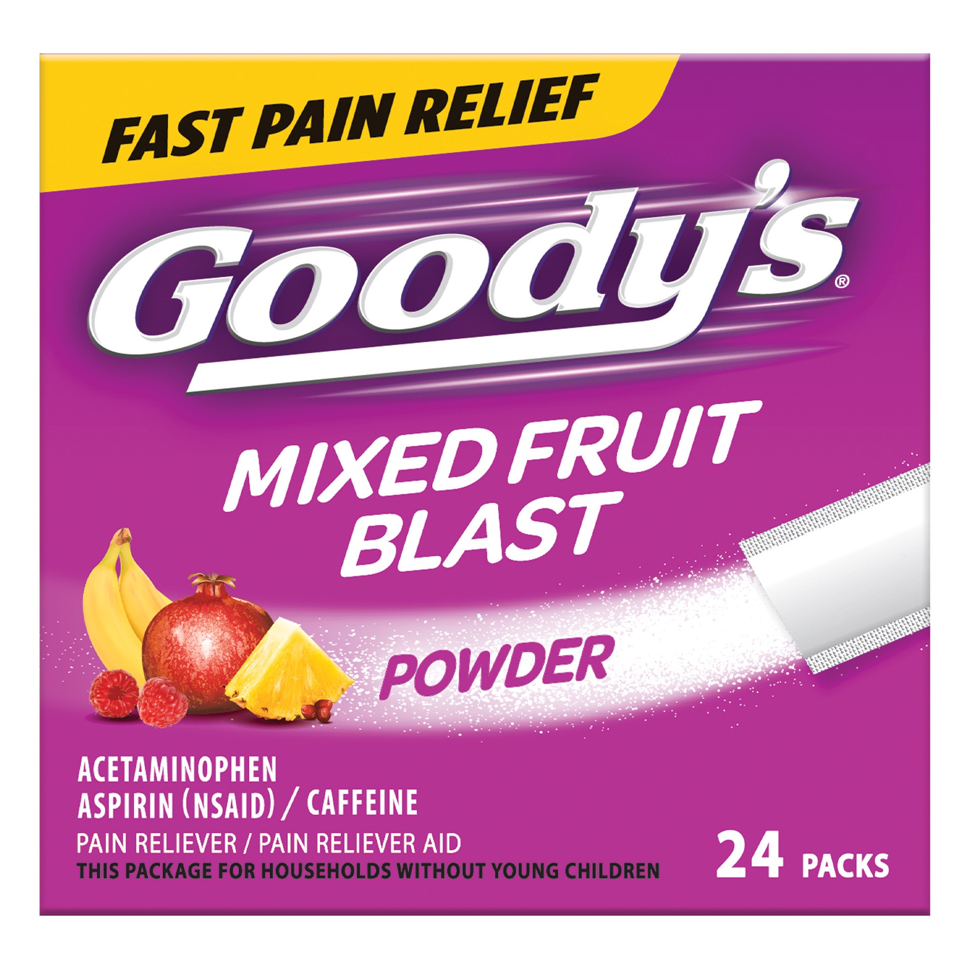 slide 1 of 10, Goody's Extra Strength Headache Powder, Mixed Fruit Blast Flavor, 24 Powder Sticks, 24 ct