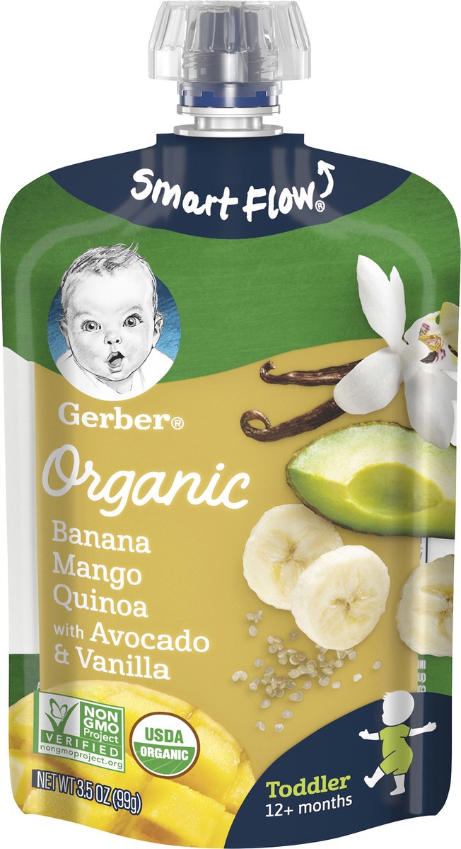 slide 1 of 5, Gerber Organic 12+ Months Banana Mango Quinoa with Avocado & Vanilla 3.5 oz, 3.5 oz