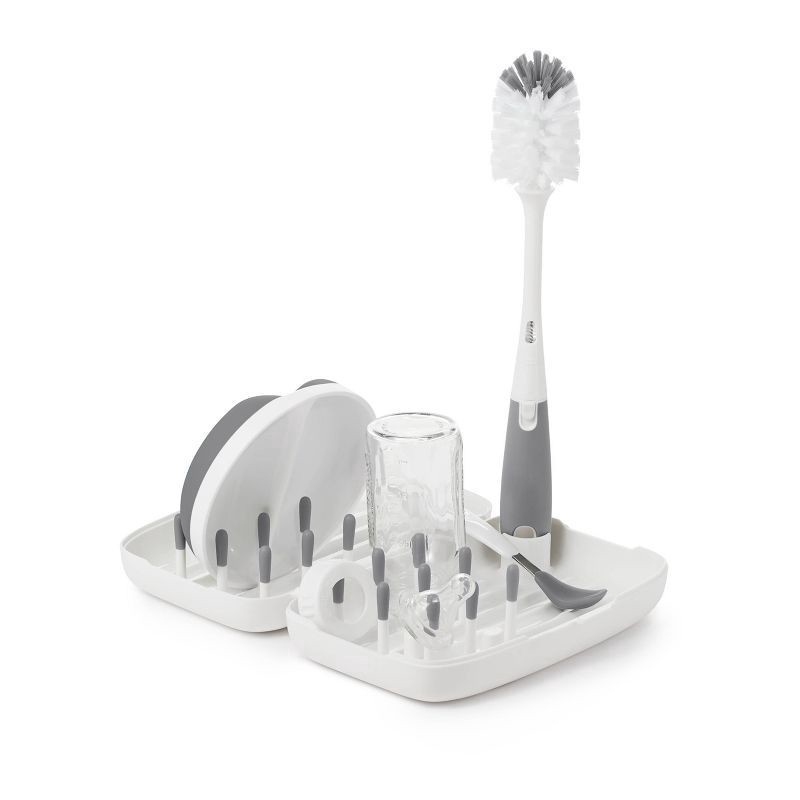 slide 1 of 10, OXO Tot On-The-Go Drying Rack with Bottle Brush - Gray, 1 ct