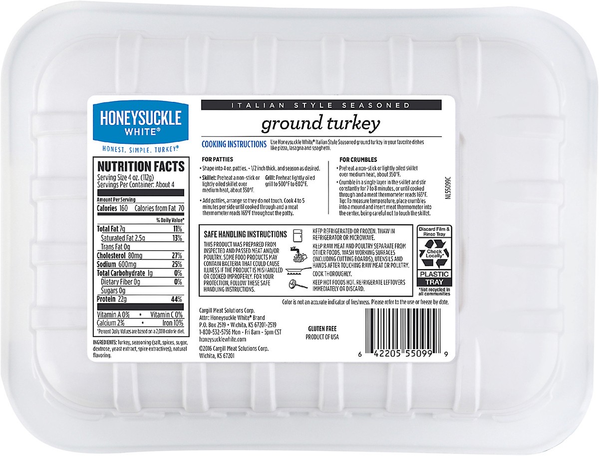 slide 3 of 5, Honeysuckle White Italian Style Seasoned Ground Turkey 19.2 oz, 19.2 oz