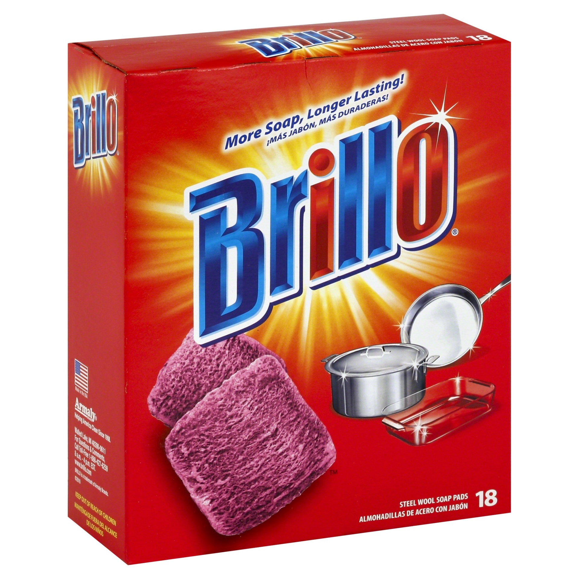slide 1 of 2, Brillo Steel Wool Soap Pads Red, 18 ct