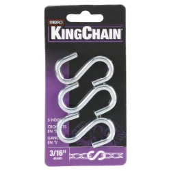 KingChain 3/16 Steel S-Hooks, Zinc-Plated