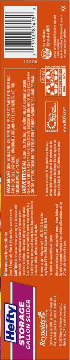 slide 7 of 9, Hefty Gallon Storage Slider Bags 15 ea, 15 ct