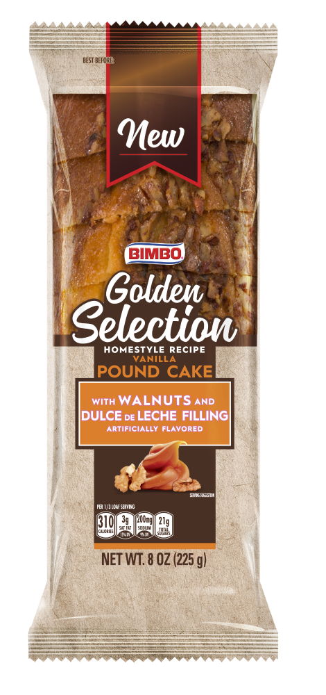 slide 1 of 1, Bimbo Golden Selection Vanilla Pound Cake With Walnuts & Dulce De Leche Filling, 8 oz