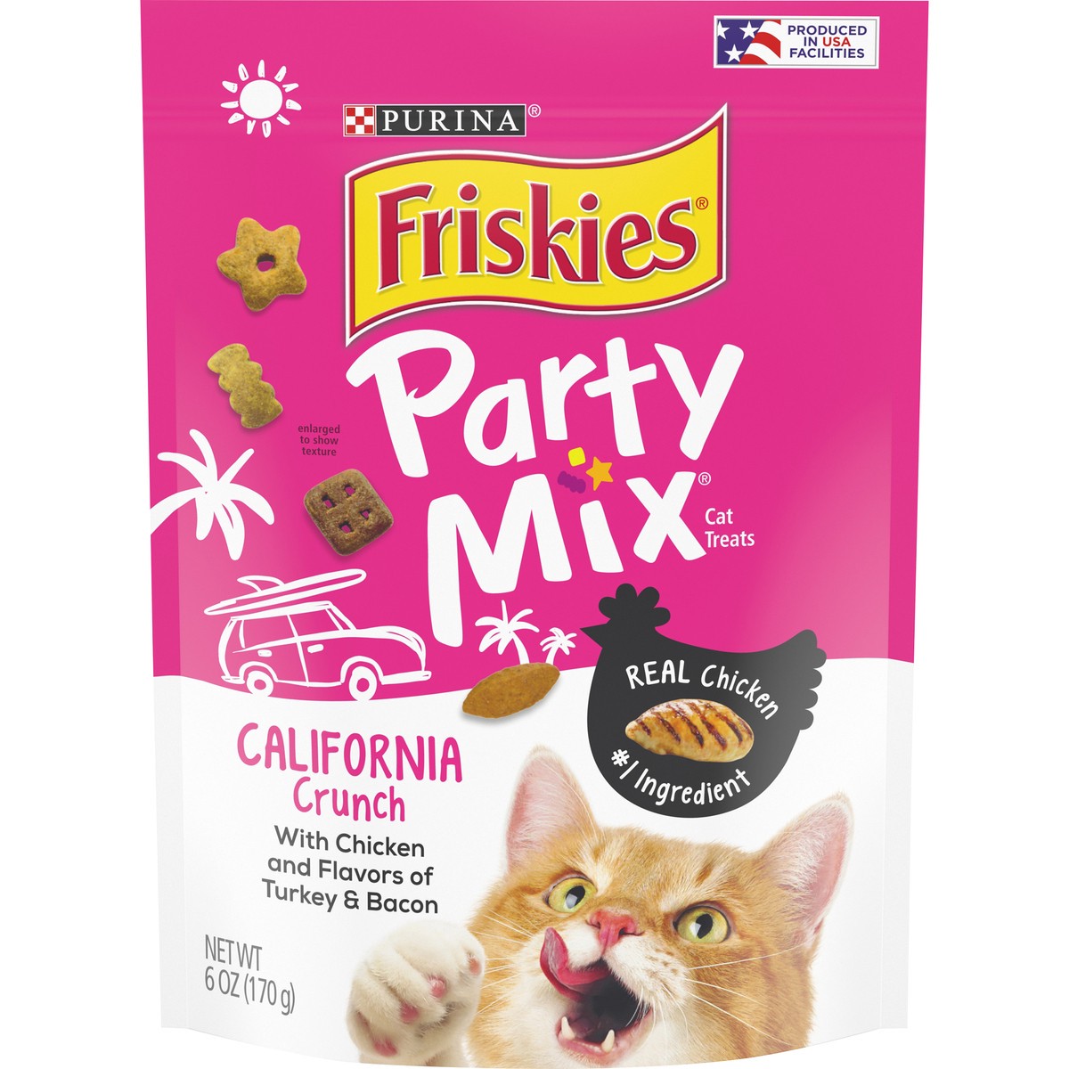 slide 1 of 9, Friskies Purina Friskies Cat Treats, Party Mix California Crunch With Chicken, 6 oz